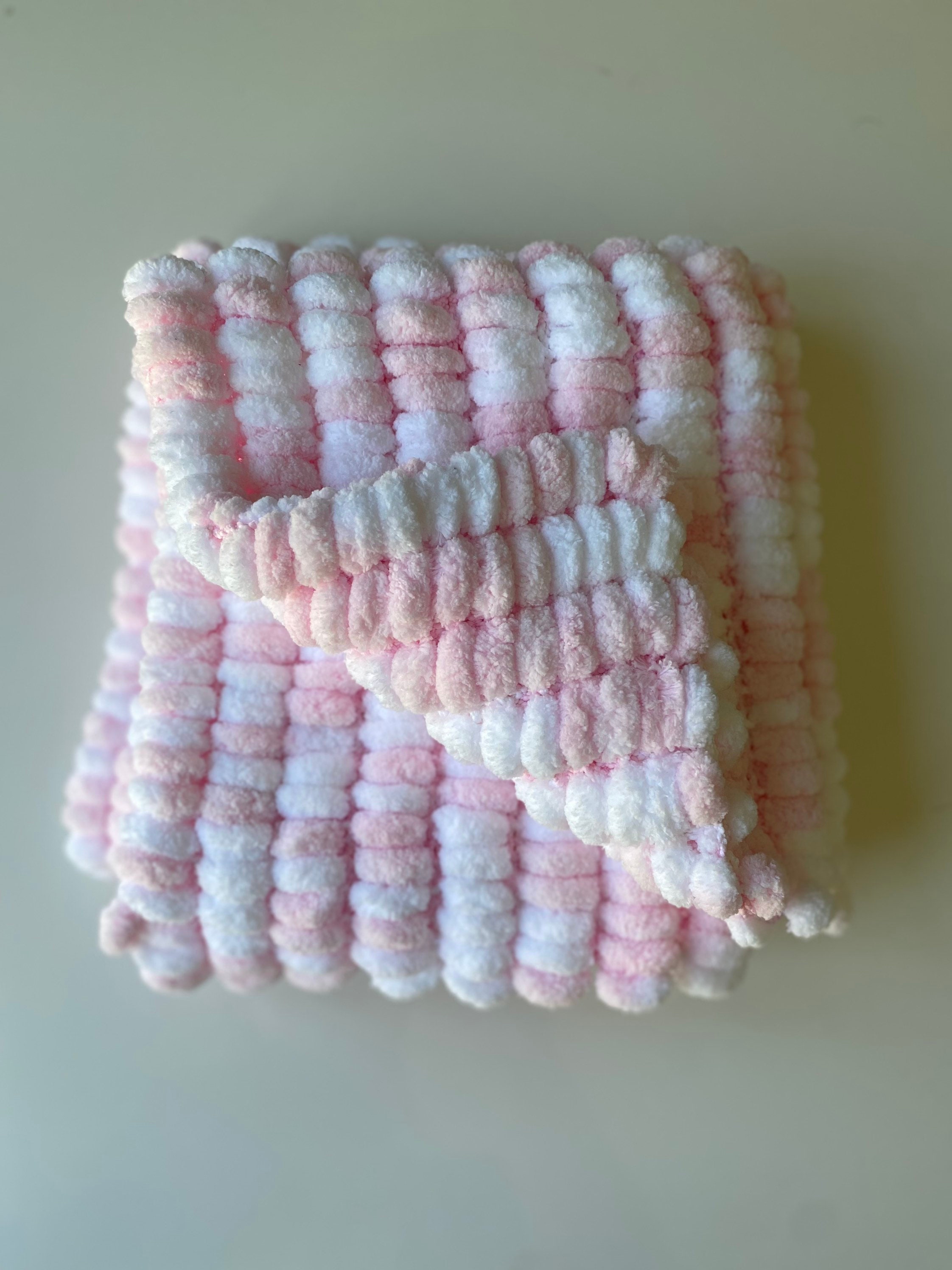 White and Pink Knitted Pom Pom Baby Blanket Baby Boy Baby Etsy