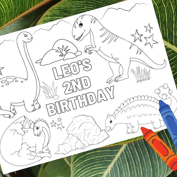 Personalised Kids Party Activity Sheet | A4, Dinosaur Theme, Party Bag, Custom, Children Colouring Sheet, Print at Home / Digital Download