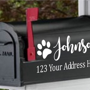 Custom Dog/Cat Paw Print Mailbox Vinyl Decal With Last Name
