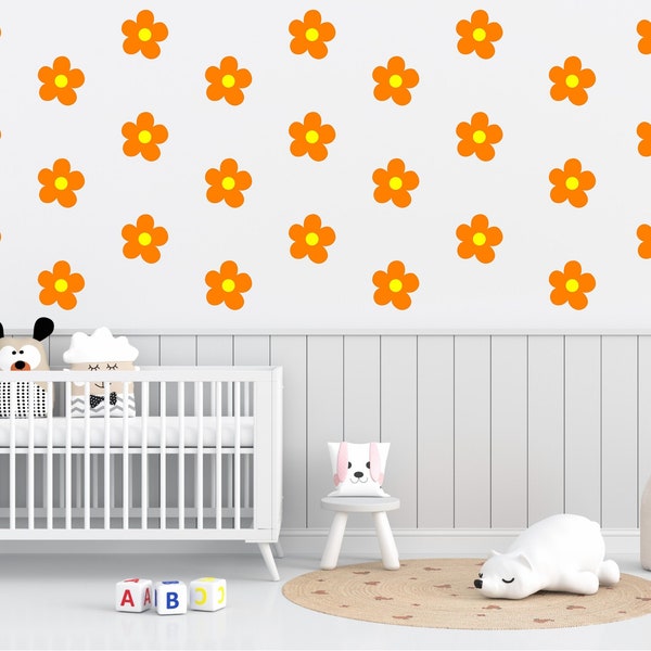 Daisy Wall Decals- Removable Flower Wall Stickers, Kids Bedroom Wall Art, Daisy Peel and Stick Decals, Nursery Decor