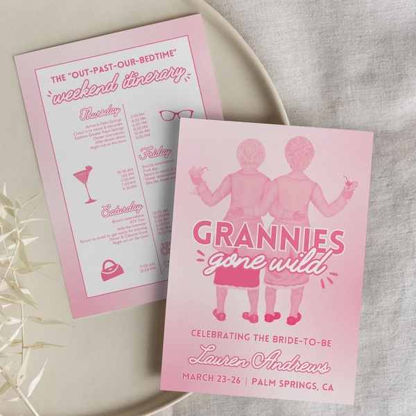 Grannies Night Out Grandma Bachelorette Party Invitation, Grannies Gone Wild Bachelorette Grandma Bachelorette Invite Old Lady Party, BETTY