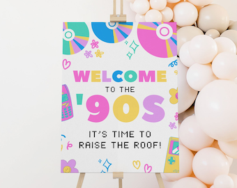 90s Welcome Sign for 90s Party Decorations 90s Theme, Back to the 90s Party Decor, 90s Birthday Sign, 90s Bachelorette Party Poster, HALLE
