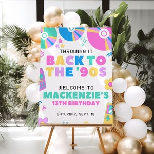 90s Welcome Sign for 90s Birthday Decorations, 90s Retro Birthday Party 90s Birthday Sign, 90s Party Sign, Cute 90s Birthday 90s Theme HALLE