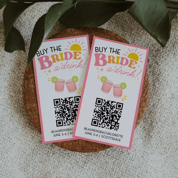 Retro & Sunny Buy the Bride a Drink Card Template for Scottsdale Before the Veil Bachelorette Party or Tropical Beach Last Splash, EDEN