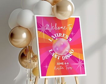 Welcome Sign Last Disco Bachelorette Decorations Disco Bach Party Decor, Welcome Disco Sign, Retro Discoball Party Discobachelorette, SARA