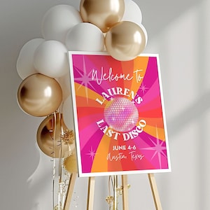 Welcome Sign Last Disco Bachelorette Decorations Disco Bach Party Decor, Welcome Disco Sign, Retro Discoball Party Discobachelorette, SARA