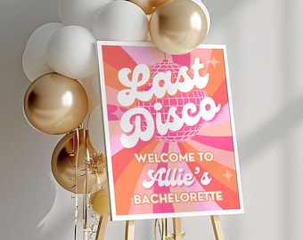 Welcome Sign Last Disco Bachelorette Decorations Disco Bach Party Decor, Welcome Disco Sign, Retro Discoball Party Discobachelorette, ANNA