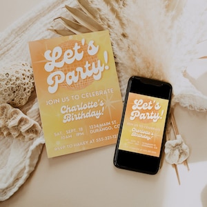 70s Disco Birthday Party Invitation Template, Retro & Groovy 70s Bday Invite for Kids, Teens or Adults, Orange Yellow Hippie Tie-Dye, SOPHIE