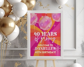 Disco 40e verjaardag Disco Welkomstbord, 40e Disco Verjaardag Disco Party Sign Decor, 70s Welkomstbord en Discobord voor 40 jaar oud, SARA