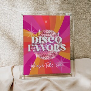 Disco Birthday Party Favors Take One Sign for Retro & Groovy 70s Bday for Kids or Adults, Hippie Flower Power Peace Out Party Decor, SARA