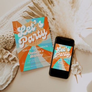 Disco Birthday Invitation for 70s Party, Blue Orange Retro Birthday Disco Invite, Funky & Groovy 70s Disco Bday Party Invitation, RILEY