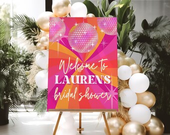 Disco Bridal Shower Welcome Sign, Pink Disco Theme Bridal Shower Decor, Dazed and Engaged 70s Last Disco Wedding Shower Decorations, SARA