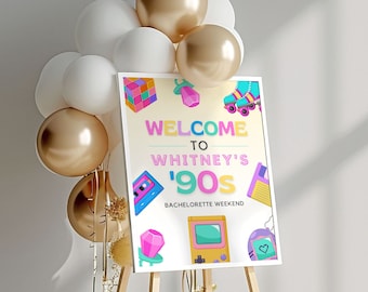 Cartel de bienvenida para despedida de soltera de los 90, decoraciones de despedida de soltera de los 90, carteles de Bach a los 90, decoración de despedida de soltera de los 90, despedida de soltera temática de los 90 BRITNEY