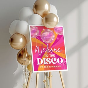 Signo de bienvenida disco, signo de bienvenida de los años 70 signo de fiesta disco, signo de cumpleaños disco, decoraciones de bola de discoteca fiesta disco, fiesta de discoteca retro, SARA