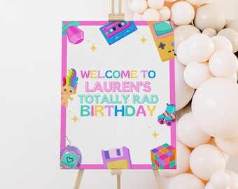 90s Birthday Party Welcome Sign Template for Retro Back to the 1990s Bday Decorations, Colorful & Nostalgic 30th Birthday Decor, SABRINA