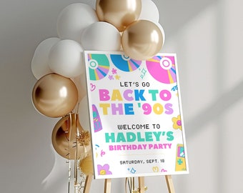 90s Welcome Sign for 90s Birthday Decorations, 90s Retro Birthday Party 90s Birthday Sign, 90s Party Sign, Cute 90s Birthday 90s Theme HALLE