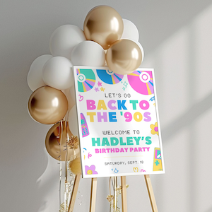 90s Welcome Sign for 90s Birthday Decorations, 90s Retro Birthday Party 90s Birthday Sign, 90s Party Sign, Cute 90s Birthday 90s Theme HALLE