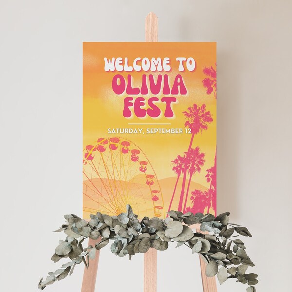 Music Festival Birthday Party Welcome Sign Template for Boho Decorations or Decor at Retro Desert Music Fest Bday for Kids or Adults, SADIE