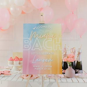 Bunte Miami Bachelorette Party Willkommensschild Vorlage für Tropical Beach Bash Decor oder Last Splash Hen Party Dekorationen in Florida CLAIRE