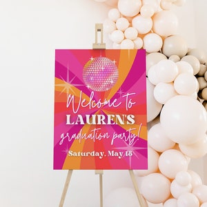Disco Graduation Party Welcome Sign Template for Retro & Groovy 70s Decorations, University, College or High School Hippie Theme Sign, SARA