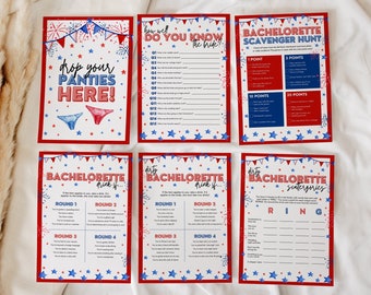 Fourth of July Bachelorette Party Drinking Games Bundle, Printable 4th of July, Red, White, Blue, USA Patriotic Theme, Washington DC, KATY