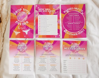 Last Disco Bachelorette Party Drinking Games Bundle, Printable Hen Party, Retro 1970s Theme, Funky Groovy Hippie, Drink If, Panty Drop, SARA