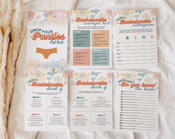 70s Bachelorette Party Drinking Games Bundle for Retro Last Disco Bach Party, Funky Groovy Hippie Hen Party, Dazed & Engaged 60s Theme, FAYE