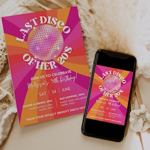 30th Disco Birthday Party Invitation Template for Retro & Groovy 70s Dirty 30 Bday for Women, Hippie Peace Out Adult Party Invite, SARA