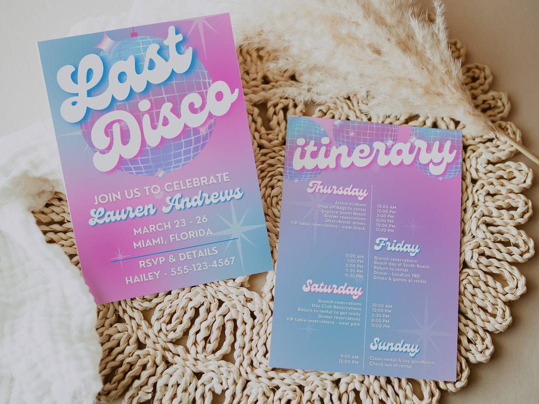 Last Disco Bachelorette Party Itinerary Template, Dazed and Engaged ...