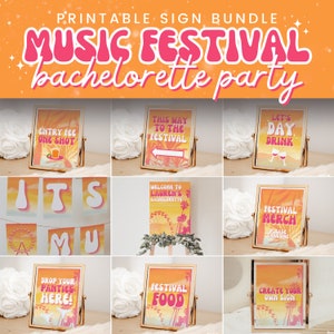 Music Festival Bachelorette Party Printable Sign Bundle of Decorations for Retro Desert Music Fest Hen Party in Palm Springs, Cali, SADIE