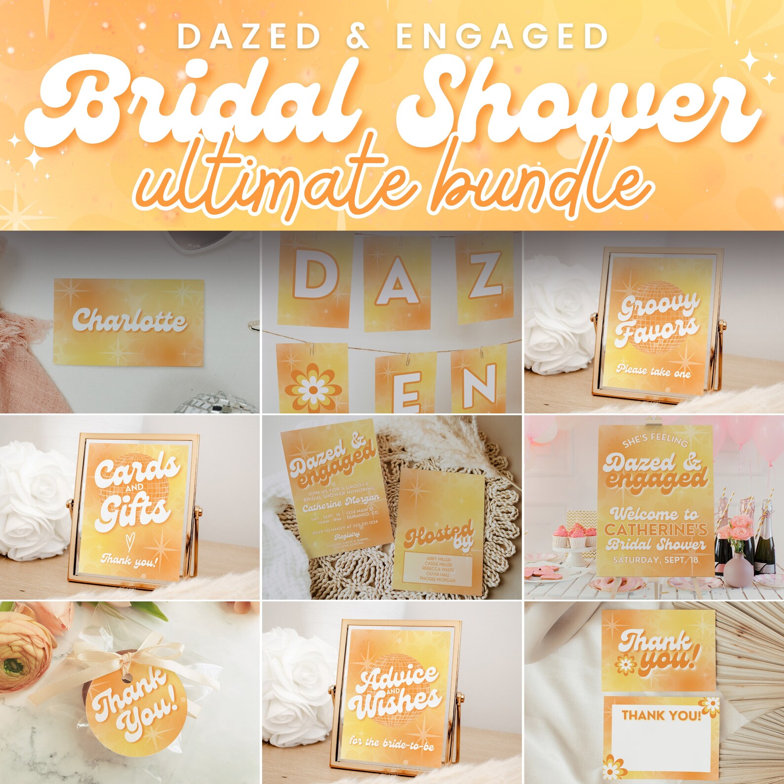 Dazed and Engaged Bridal Shower Bundle of Editable Templates for Retro ...