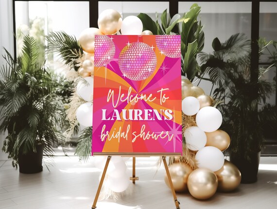 Disco Bridal Shower Welcome Sign, Pink Disco Theme Bridal Shower Decor, Dazed and Engaged 70s Last Disco Wedding Shower Decorations, SARA