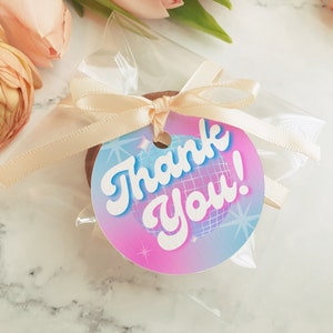Round Thank You Tag or Sticker Template for Groovy Disco Bachelorette Party, 70s Birthday, Groovy Graduation, or Baby Shower Favors, CHLOE