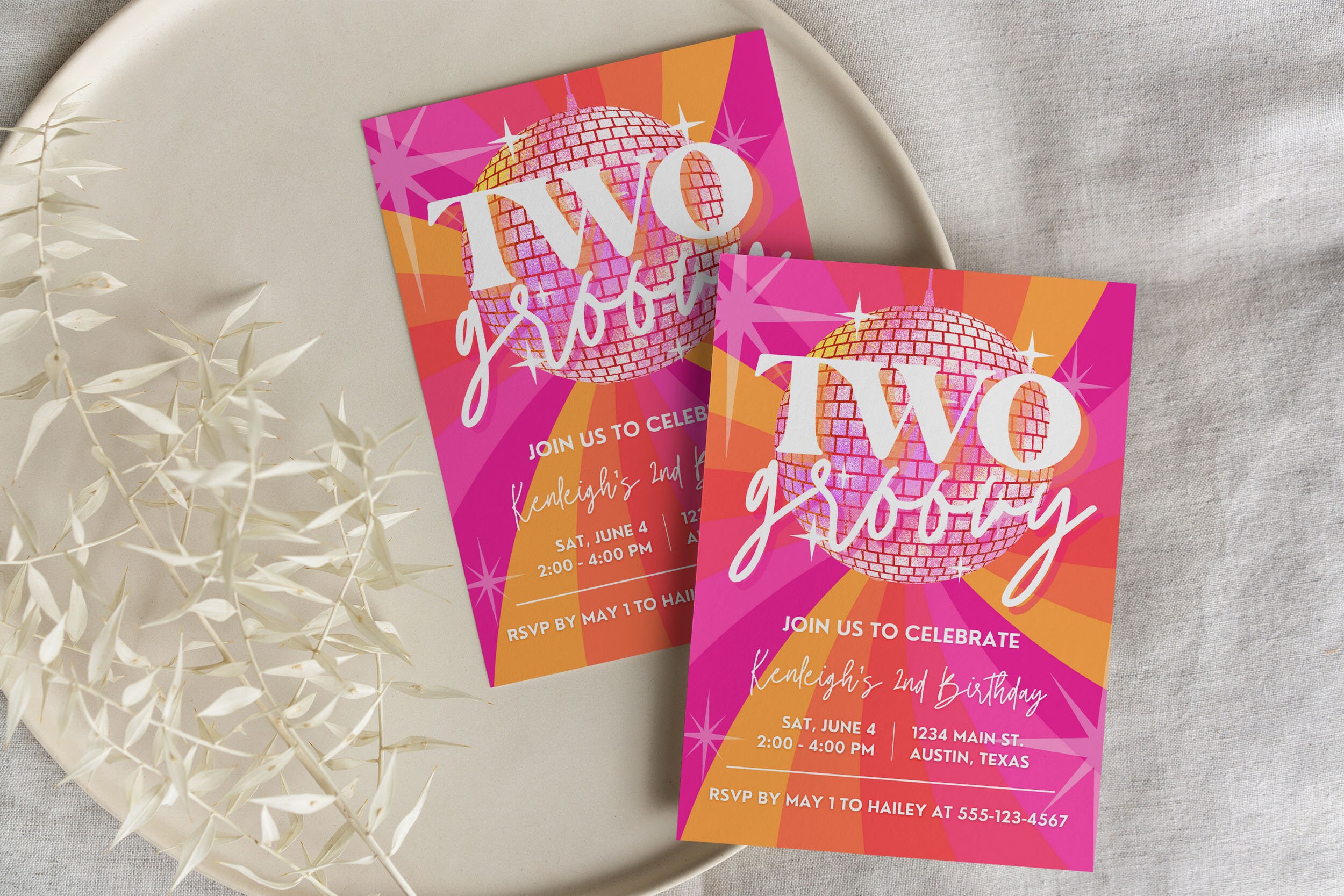 Two Birthday Invite Two Groovy Birthday Party Invitation Disco 2nd Birthday Groovy Two ...