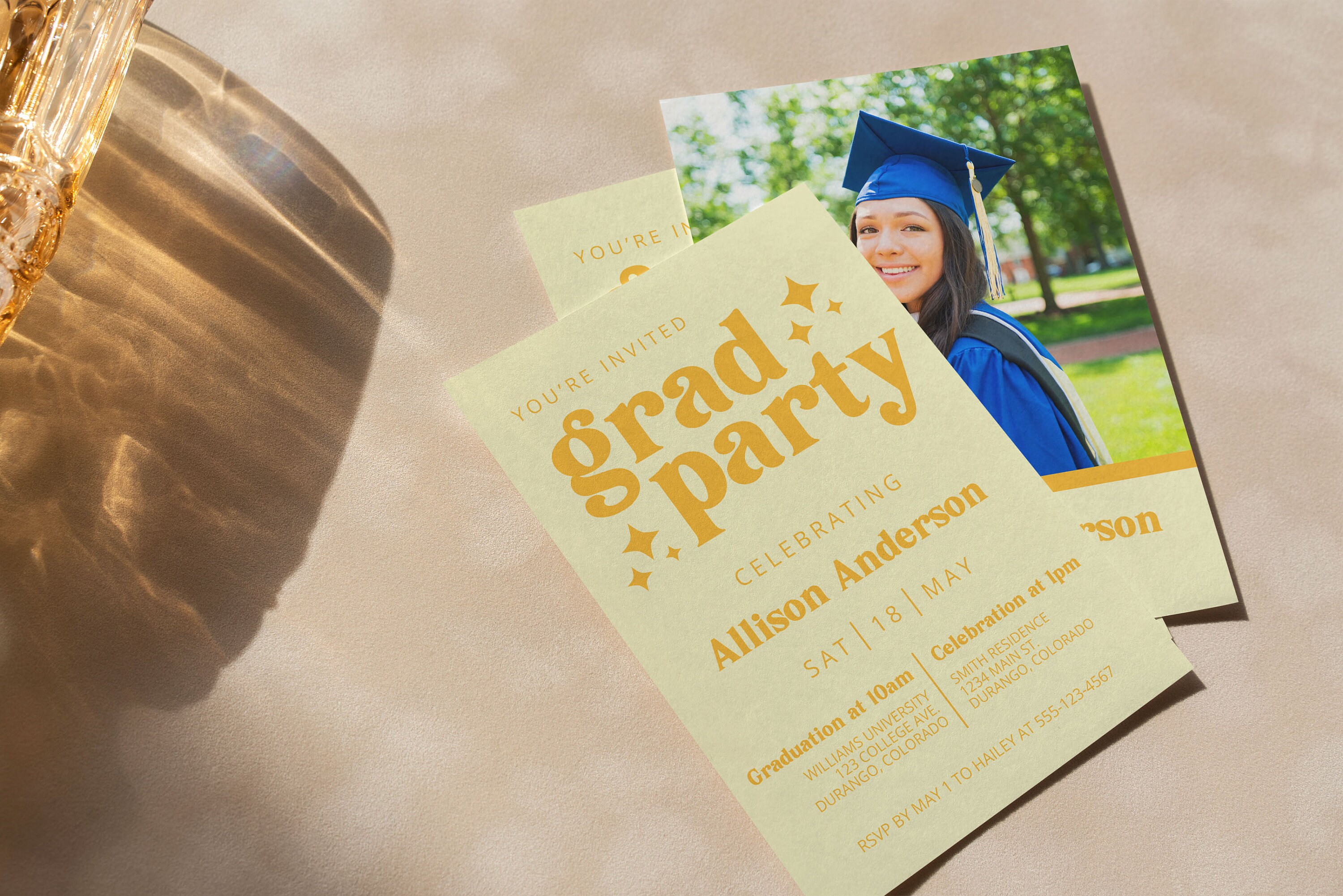Yellow Graduation Party Invite Retro Graduation Announcement Modern ...