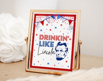 Fourth of July Bachelorette Party Drink Sign Decorations, Printable 4th of July, Red White Blue USA Bach Summer Decorations, Patriotic, KATY