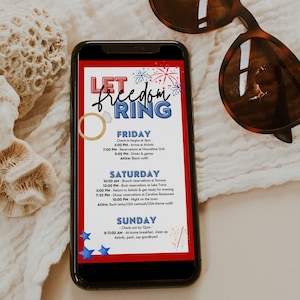 Fourth of July Bachelorette Party Digital Itinerary Template for Washington DC, 4th of July, Red, White, Blue USA Bach Weekend, Summer, KATY