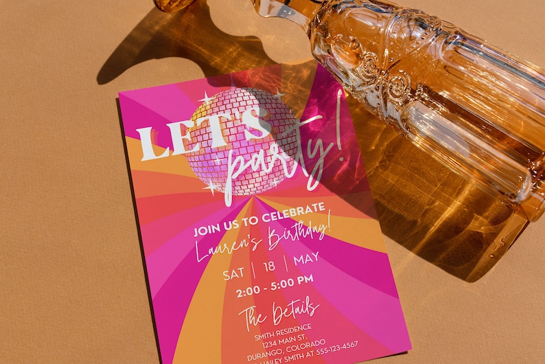 Disco Birthday Party Invitation Template for Retro & Groovy 70s Bday for Girls, Kids or Adults, Hippie Flower Power Peace Out Invite, SARA image 3