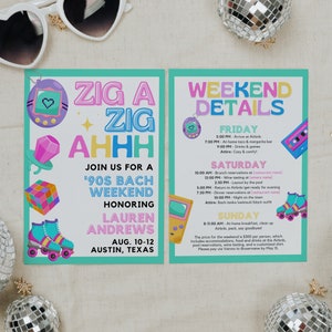 Colorful Bach to the 90s Bachelorette Invitation with Itinerary Template for Throwback 1990s Bach or Hen Party Invite Weekend Agenda, SPICE image 5