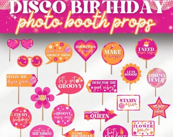 Disco Birthday Party Printable Photo Booth Props for Retro & Groovy 70s Bday for Girls, Kids or Adults, Hippie Flower Selfie Station, SARA