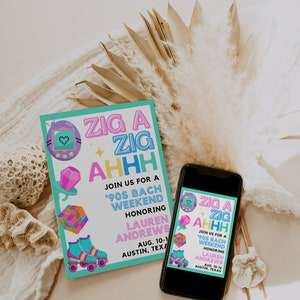 Colorful Bach to the 90s Bachelorette Invitation with Itinerary Template for Throwback 1990s Bach or Hen Party Invite Weekend Agenda, SPICE image 8