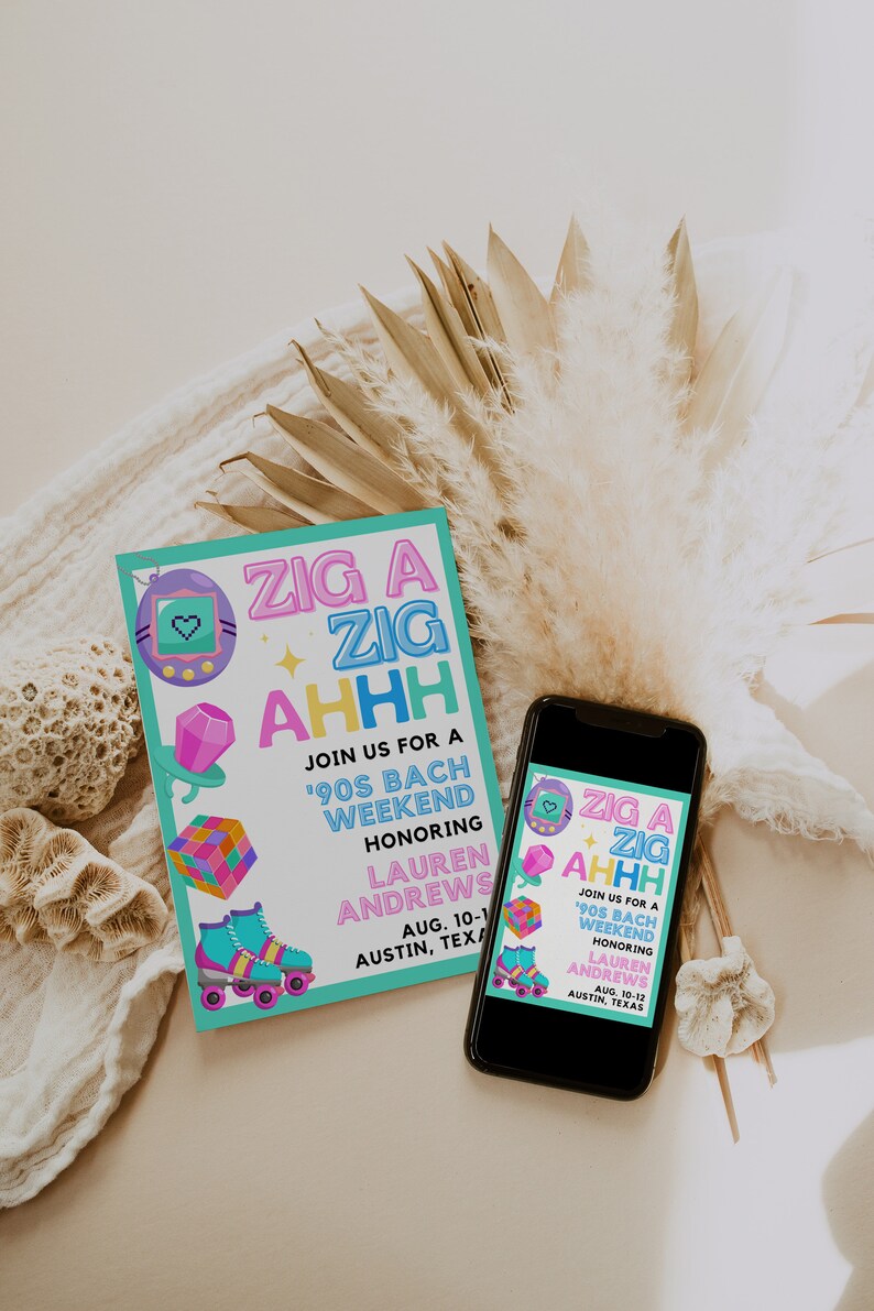 Colorful Bach to the 90s Bachelorette Invitation with Itinerary Template for Throwback 1990s Bach or Hen Party Invite Weekend Agenda, SPICE image 8