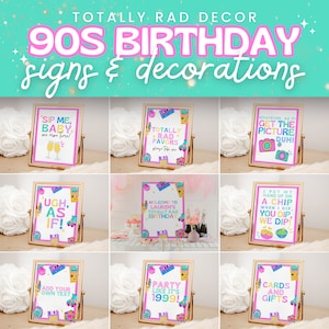 90s Birthday Party Sign Bundle for Retro & Nostalgic Decorations at 30th Bday for Adults, Colorful 1990s Theme Printable Decor, SABRINA