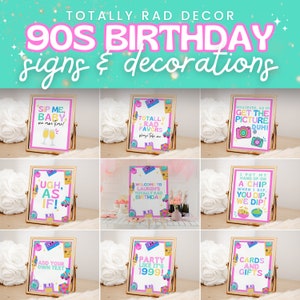 90s Birthday Party Sign Bundle for Retro & Nostalgic Decorations at 30th Bday for Adults, Colorful 1990s Theme Printable Decor, SABRINA