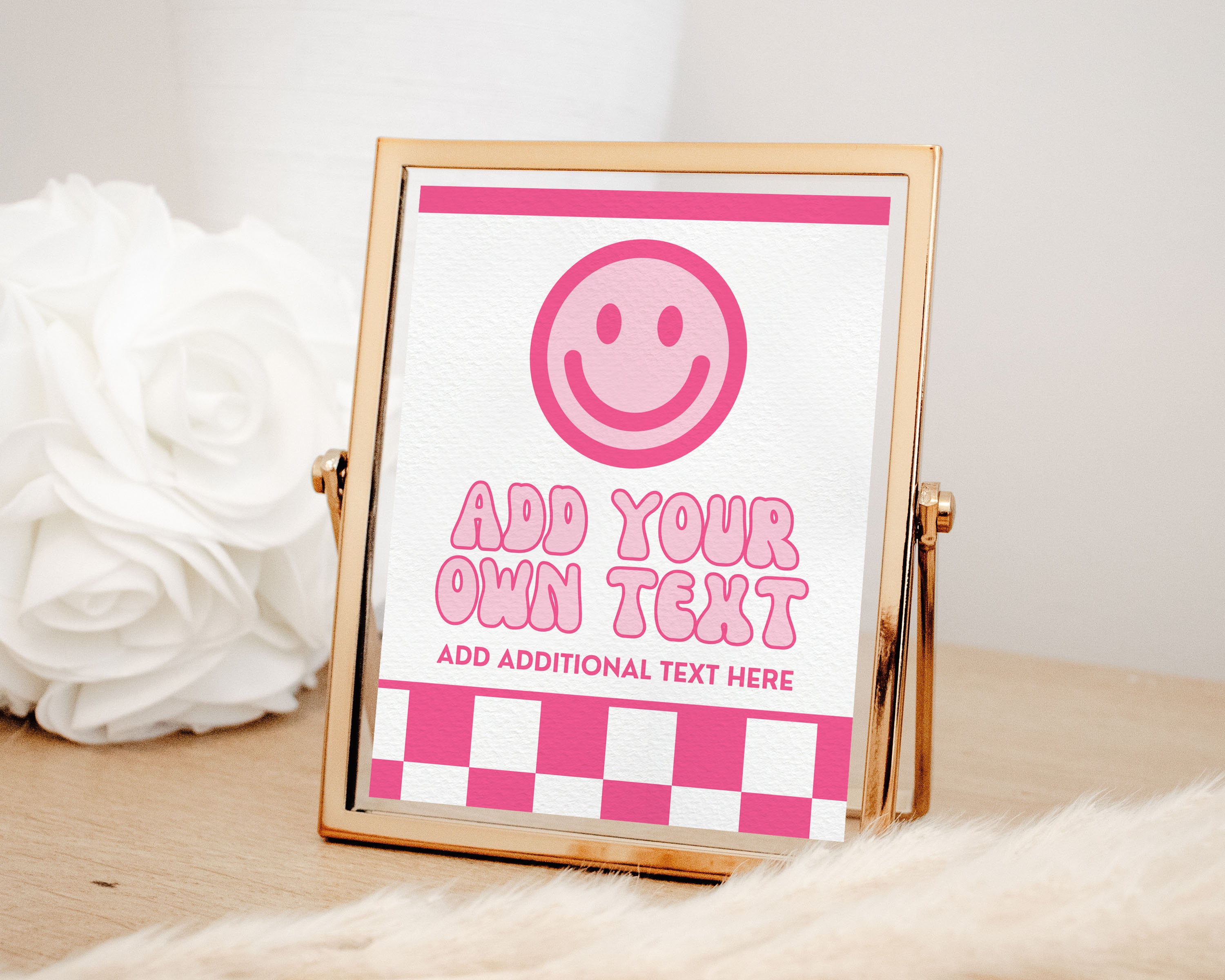 Custom Sign for Preppy Pink Smile Face Birthday Decorations, Retro ...