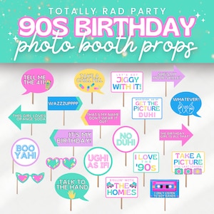 90s Birthday Party Printable Photo Booth Props for Retro Back to the 90s or Y2K 2000s Bday Party, Fake Props for Selfie Station, SABRINA