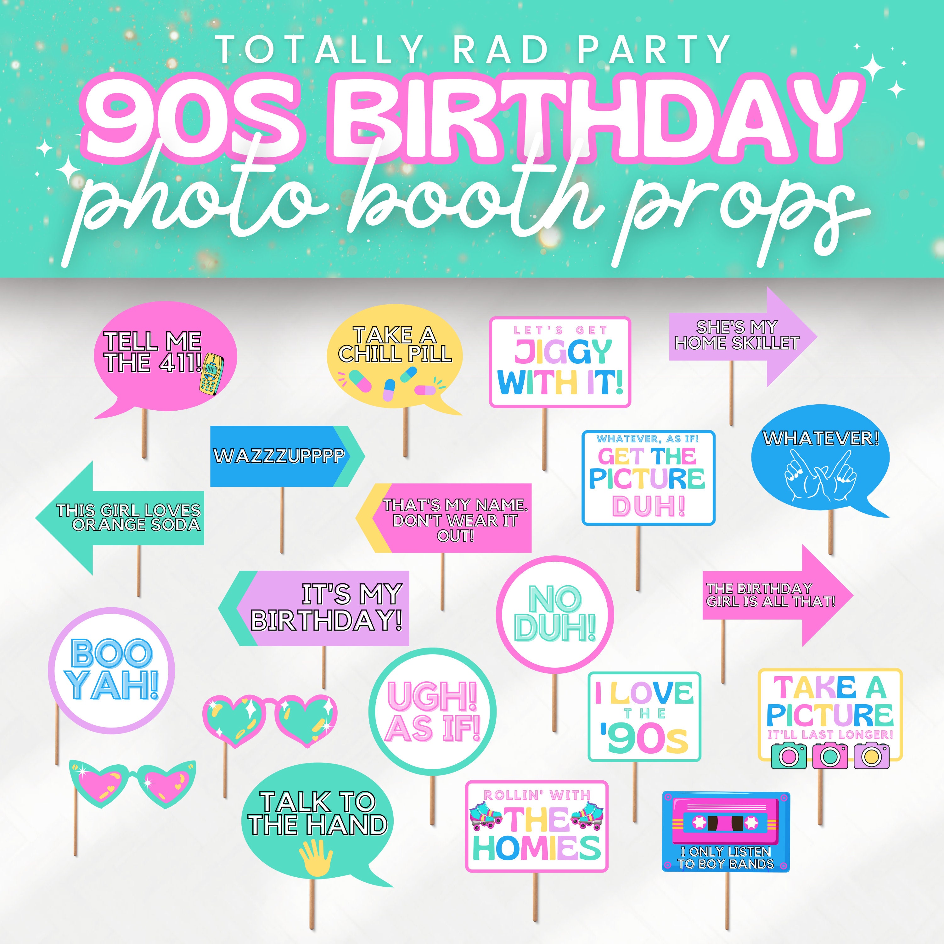 90s Birthday Party Printable Photo Booth Props for Retro Back to the ...