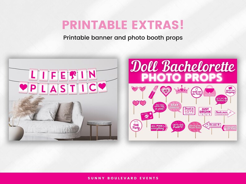 Hot Pink Glitter Bachelorette Party Bundle with Editable Templates for "Come On, Let's Go Party" Malibu Girly Doll Hen or Bach Theme BRITT image 8