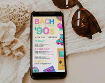 Mall för möhippa med 90-talsresplan, digital inbjudan, retro helgschematextinbjudan, Bach till 90-talet-tema, BRITNEY