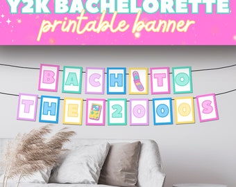 Y2K Junggesellinnenparty druckbare Banner- oder Girlandendekorationen für das Jahr 2000 Jahrtausend oder nostalgische Retro 00s Throwback Hen Party, BELLA